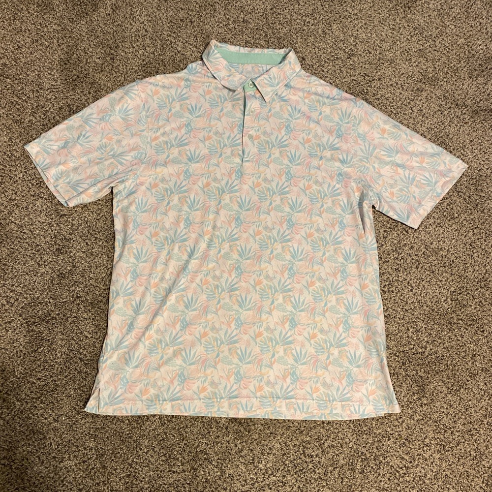 Men's Pastel Banana Leaf  Short-Sleeve Polo - Light Blue & Pink